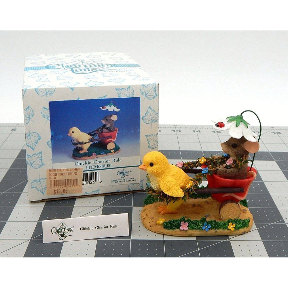 Charming Tails Chickie Chariot Ride Mouse Figure 88-100 Fitz Floyd Vtg 2000